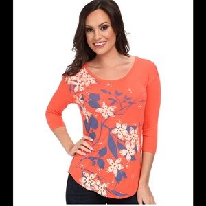 Lucky Brand Cherry Blossom Coral 3/4 Sleeve Top